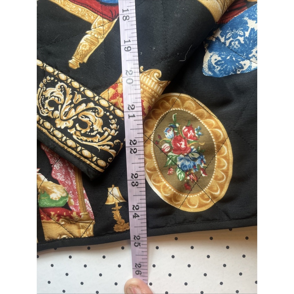 Vtg Victor Costa Occasion 100% Silk Quilted Dog Print Jacket Baroque Zip Small - Picture 10 of 14